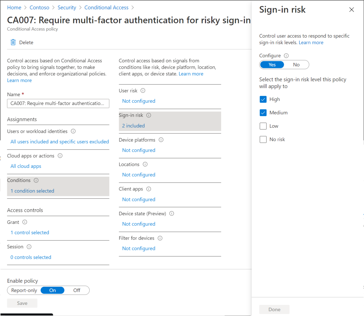 Requirements for MFA Sign-In Based on Medium or High Risk