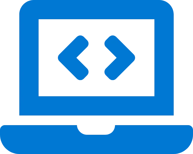 A laptop with angle brackets on its screen, the conventional mark for code