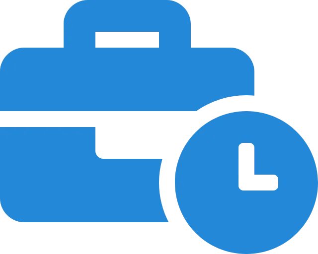 Icon of a briefcase with a clock face beside it