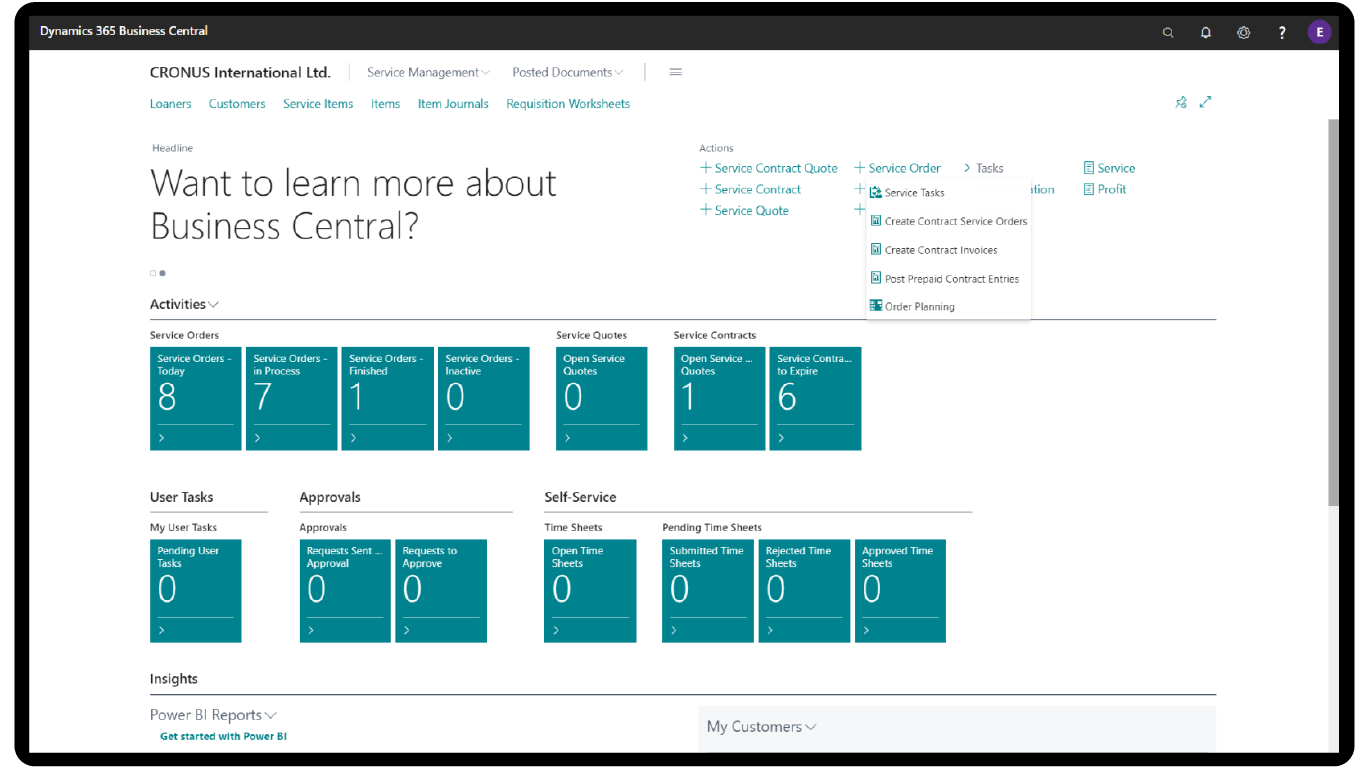 Service Management in Microsoft Dynamics 365 Business Central.